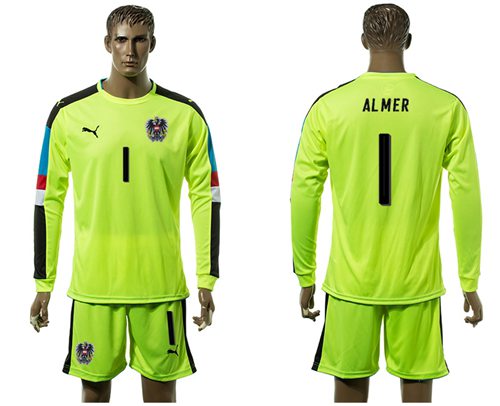 Austria #1 Almer Shiny Green Goalkeeper Long Sleeves Soccer Country Jersey