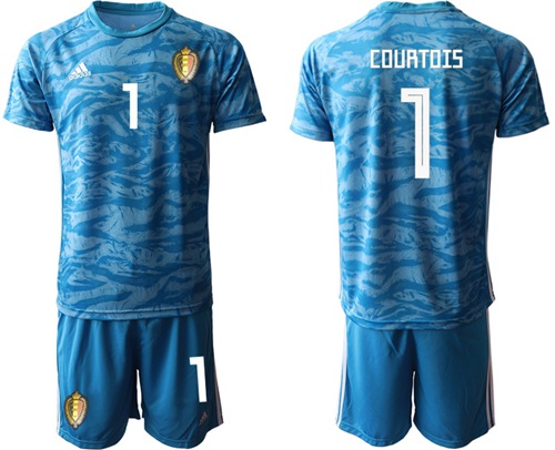 Belgium #1 Courtois Blue Goalkeeper Soccer Country Jersey