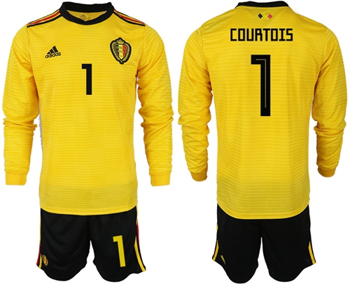 Belgium #1 Courtois Away Long Sleeves Soccer Country Jersey