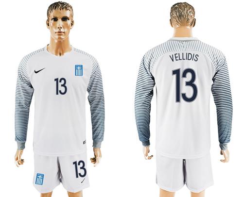 Greece #13 Vellidis White Goalkeeper Long Sleeves Soccer Country Jersey