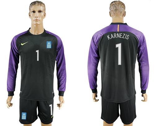 Greece #1 Karnezis Black Goalkeeper Long Sleeves Soccer Country Jersey