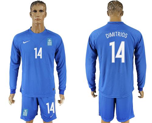 Greece #14 Dimitrios Away Long Sleeves Soccer Country Jersey