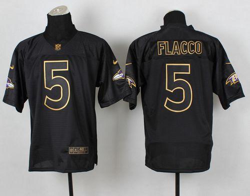 Nike Ravens #5 Joe Flacco Black Gold No. Fashion Men's Stitched NFL Elite Jersey