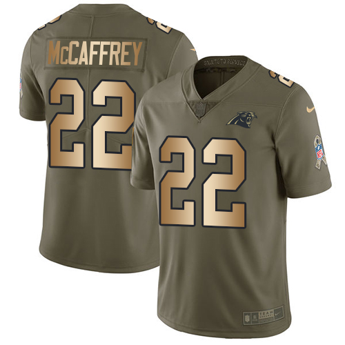 Nike Panthers #22 Christian McCaffrey Olive/Gold Men's Stitched NFL Limited 2017 Salute To Service Jersey